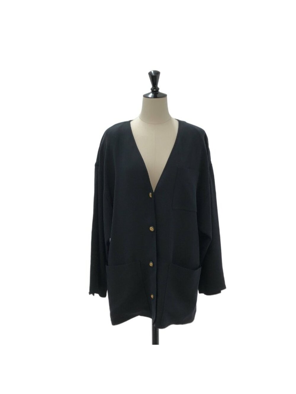 Gucci Vintage Silk'in Turlocking G Button V-neck Cardigan Jacket Navy 38